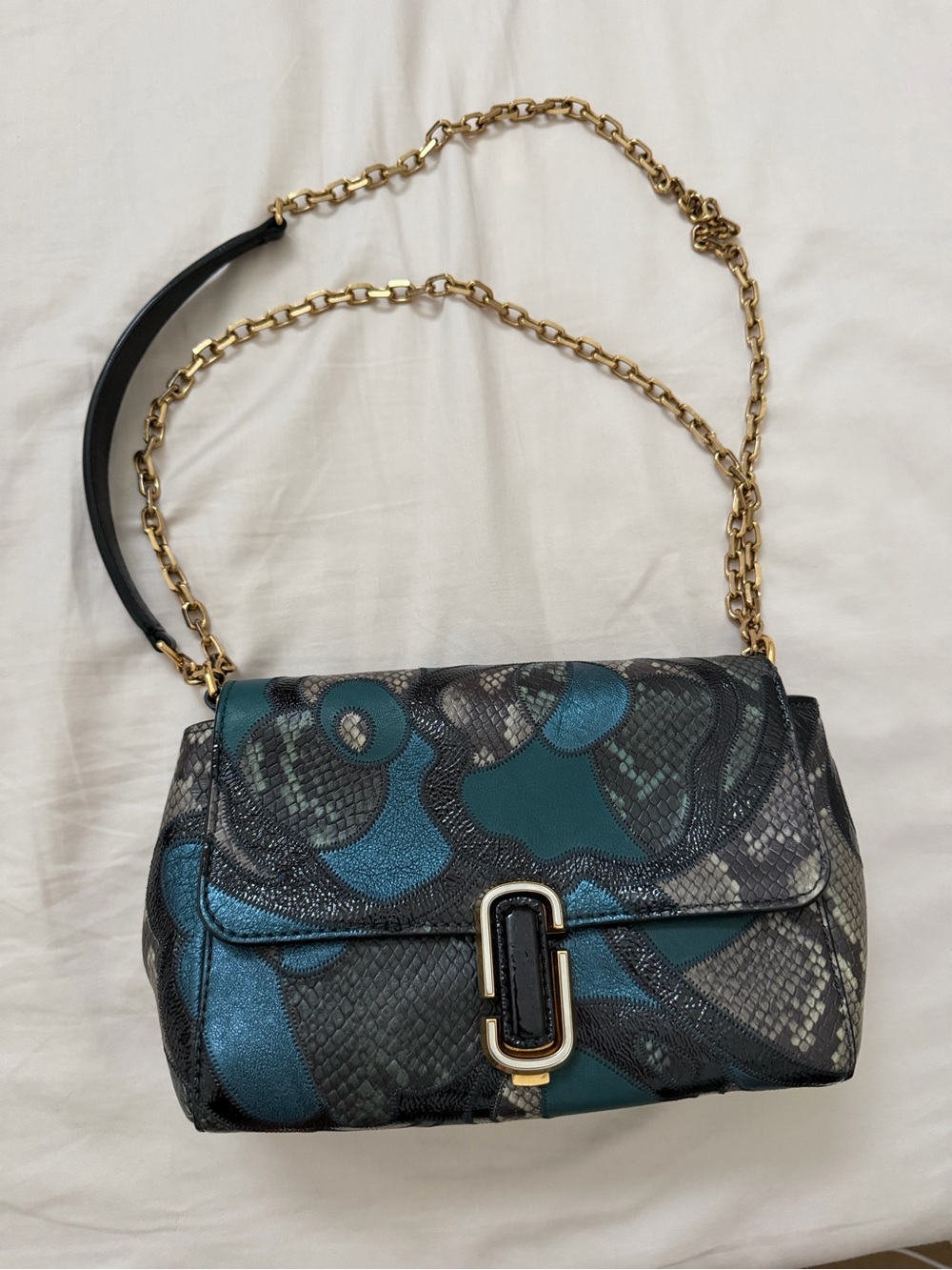Marc Jacobs Teal & Black Chain Shoulder Bag with Gold Hardware